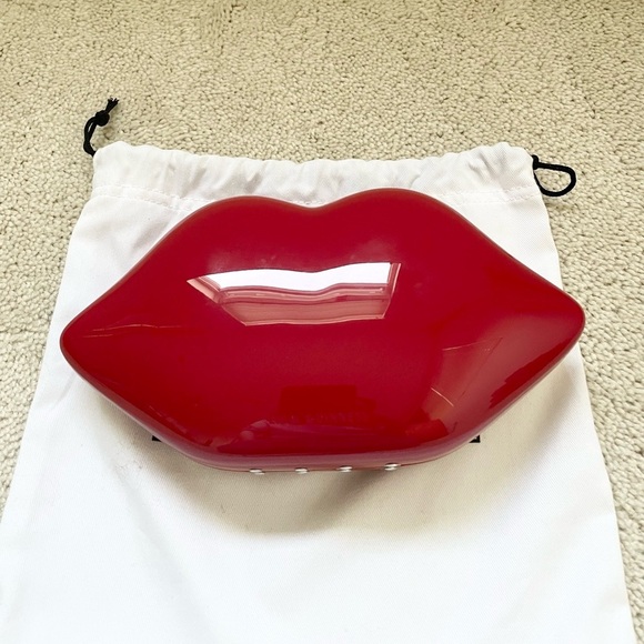 Lulu Guinness red lip clutch bag - Picture 5 of 6